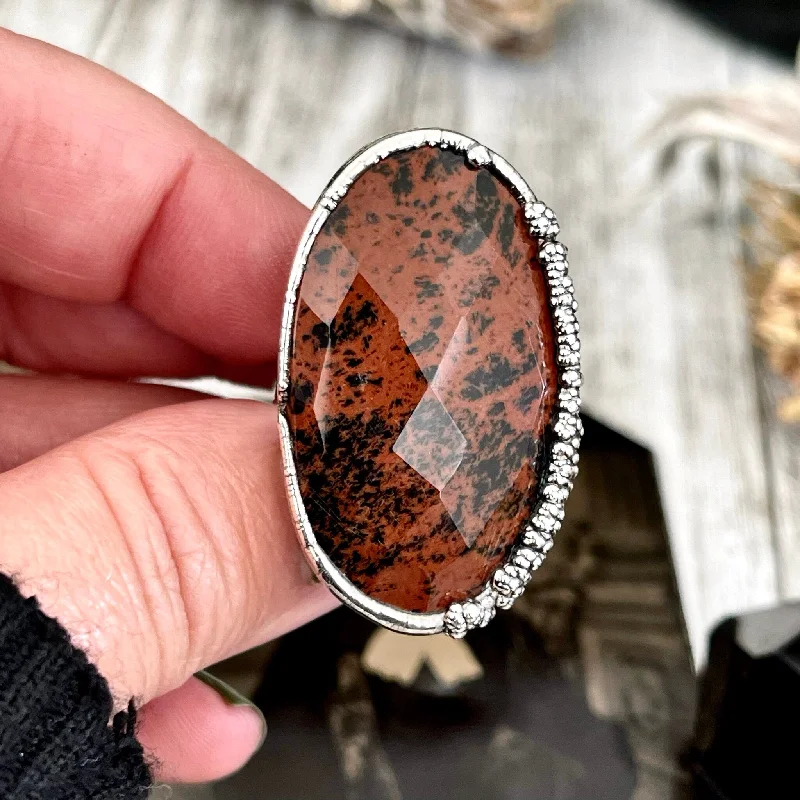 Size 7.5 Mahogany Obsidian Statement Ring in Fine Silver / Foxlark Collection - One of a Kind /