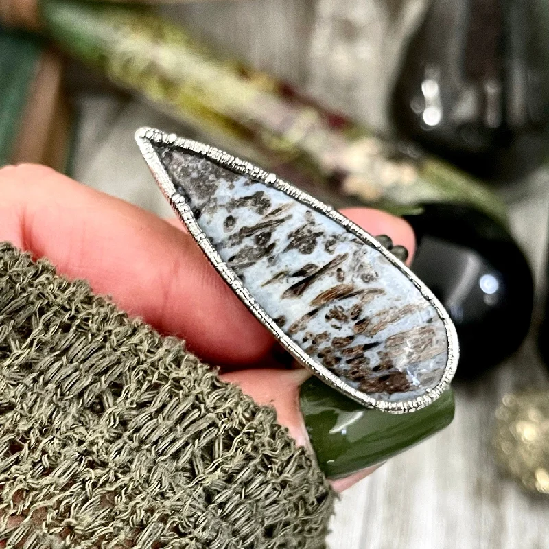 Size 9 Large Blue Fossilized Palm Root Statement Ring in Fine Silver / Foxlark Collection - One of a Kind