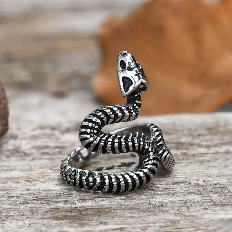 Snake Vertebrae Bone Stainless Steel Skull Ring