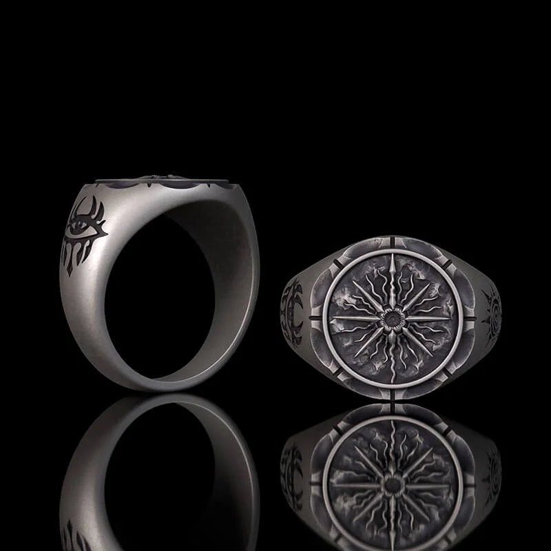 Sun Moon Compass Sterling Silver Ring