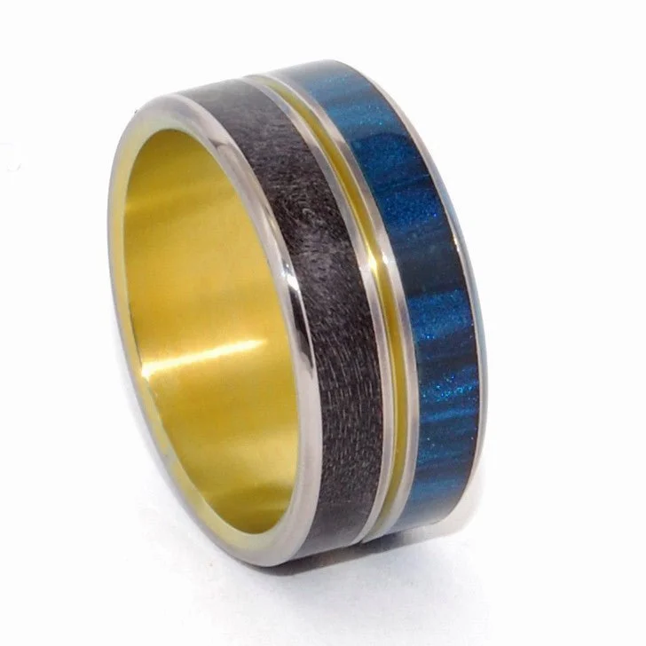 The Light Between Us | Men's Black, Blue, Hand Anodized Bronze & Titanium Wedding Ring