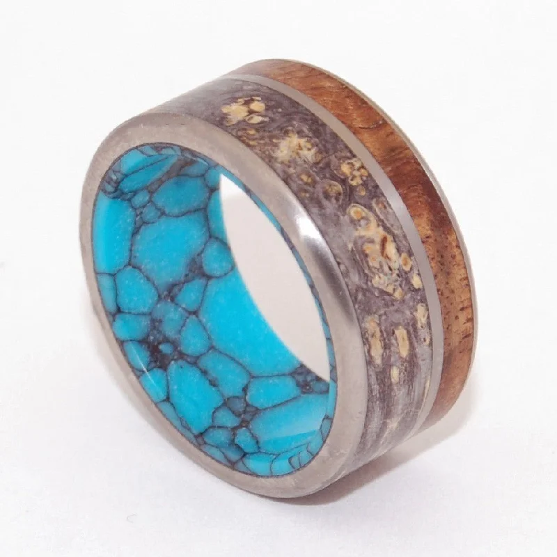 Sea Beneath | Men's Box Elder Wood, Hawaiian Koa Wood, & Turquoise Wedding Ring