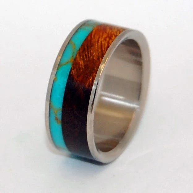 Tibetan Plateau | Men's Desert Ironwood, Tibetan Turquoise & Titanium Wedding Ring