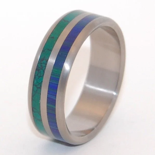 To Jump Into Love | Men's Jade Stone, Azurite Malachite & Titanium Wedding Ring