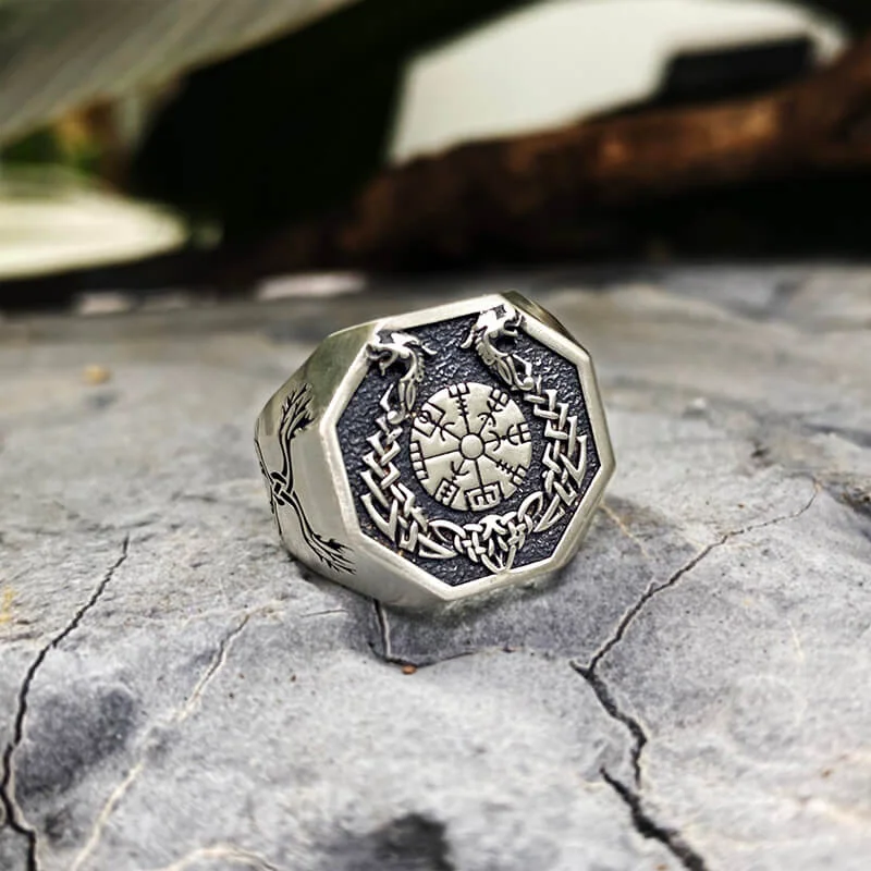 Vegvisir Celtic Knot Dragon Sterling Silver Viking Ring