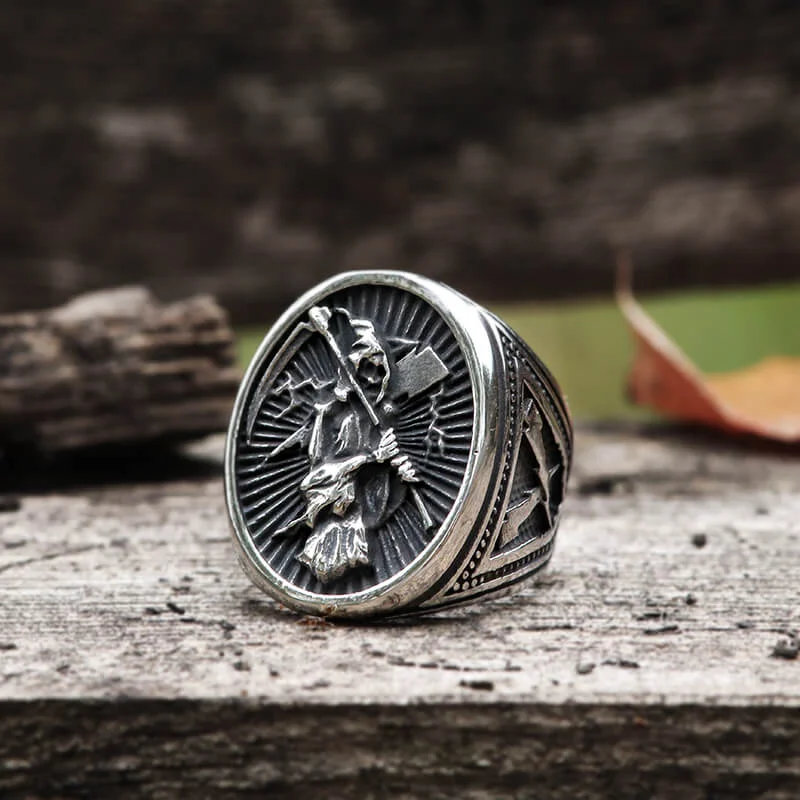 Vintage Reaper Scythe Stainless Steel Skull Ring