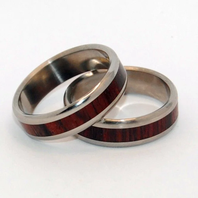 Warmth | Cocobolo Wood & Titanium - Unique Wedding Ring - Titanium Wedding Ring Sets