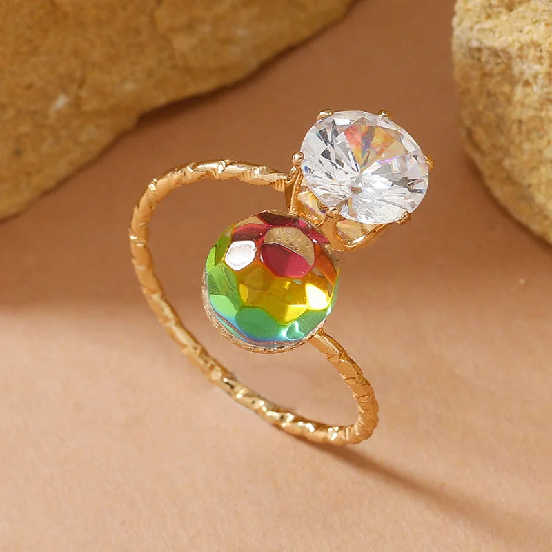 Wholesale Colorful Zircon Crystal Open Ring