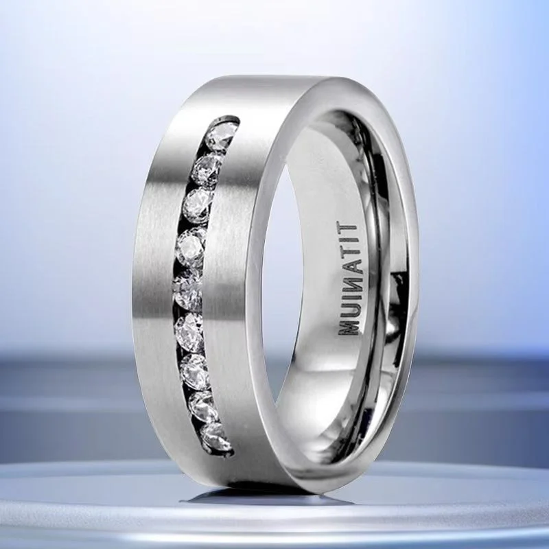 Wholesale Diamond Inlaid Men's Titanium Steel Rings