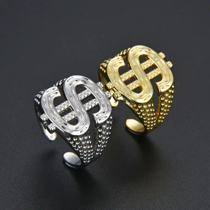 Wholesale Dollar Sign Open Adjustable Punk Ring