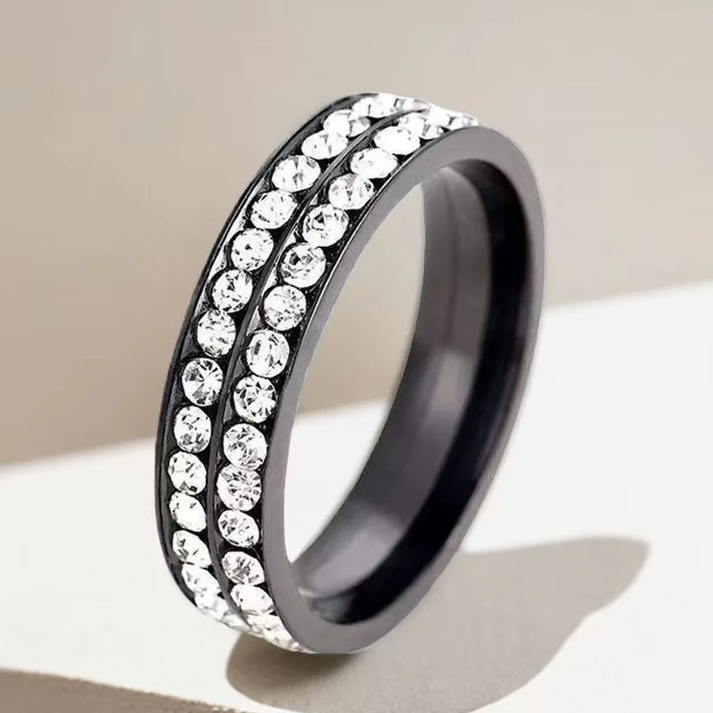 Wholesale Double Row Diamond Inlaid Titanium Steel Rings