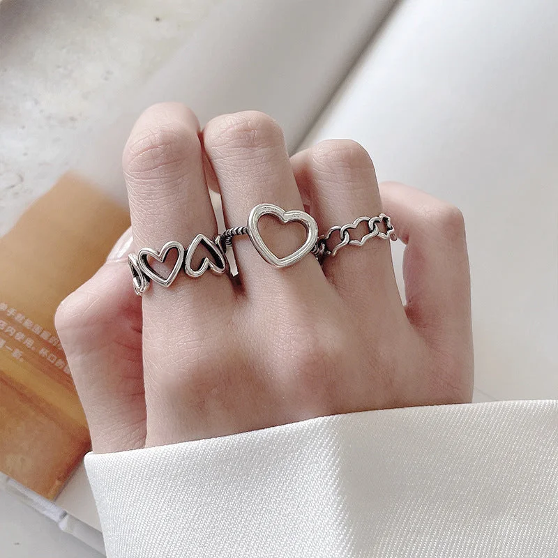 Wholesale Hollow Heart Alloy Ring 3-piece Set