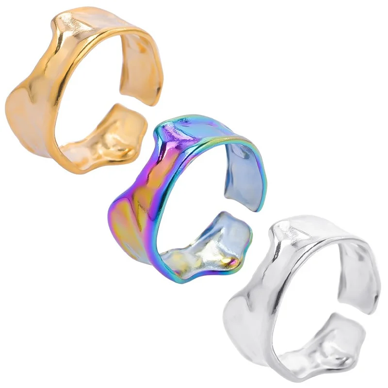 Wholesale Irregular Seven Color Golden Steel Titanium Rings with Irregular Shapes