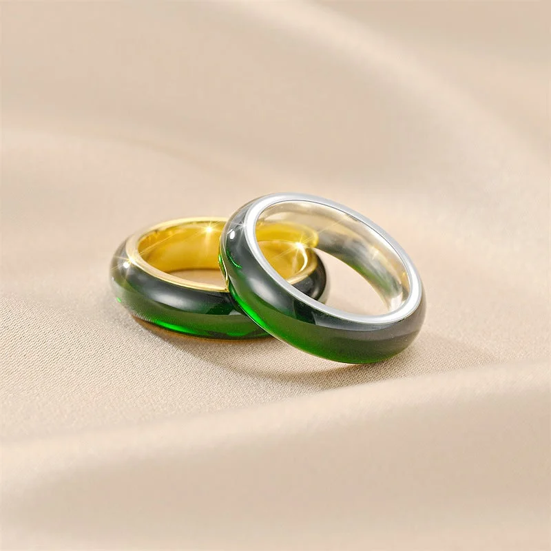 Wholesale of Dark Green Jade and Titanium Steel Rings