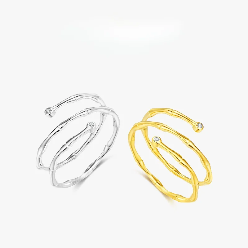 Wholesale Pure Silver Simple Bamboo Multi-layered Line Rings