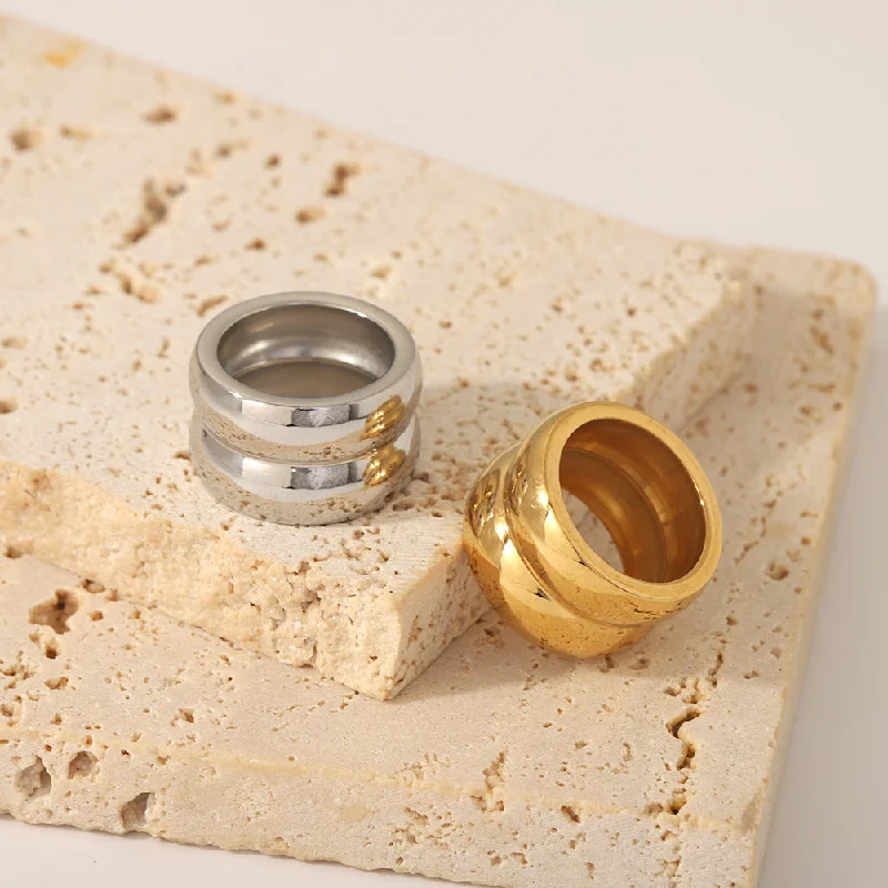 Wholesale Stainless Steel Wide Edged Double-layer Rings