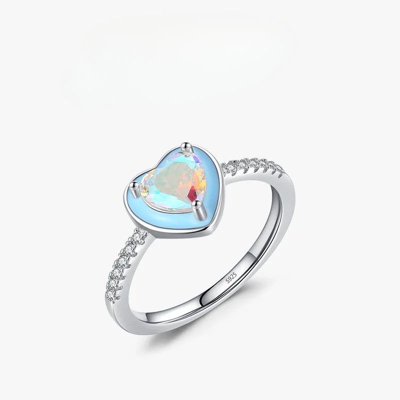 Wholesale Sterling Silver Inlaid Colorful Heart-shaped Zircon Rings