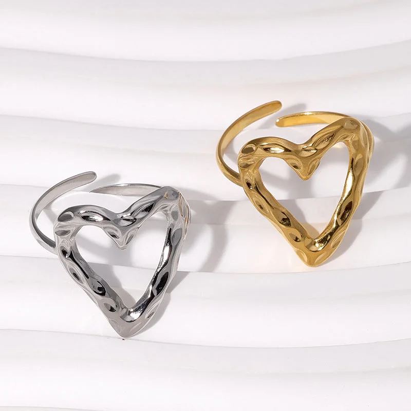 Wholesale Titanium Steel 18K Gold-plated Heart Opening Rings