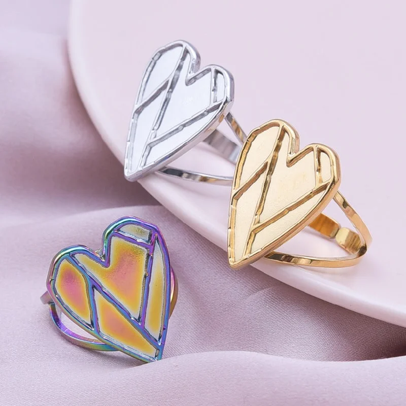 Wholesale Valentine's Day Geometric Pattern Heart-shaped Stainless Steel Rings