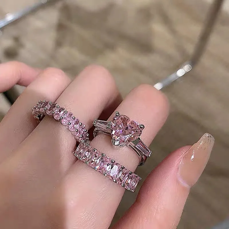 Wholesale Valentine's Day Pink Diamond Peach Heart Rings