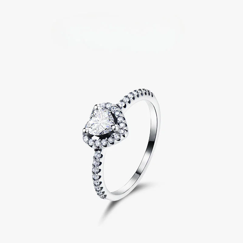 Wholesale Valentine's Day Pure Silver Micro Set Zircon Heart Ring