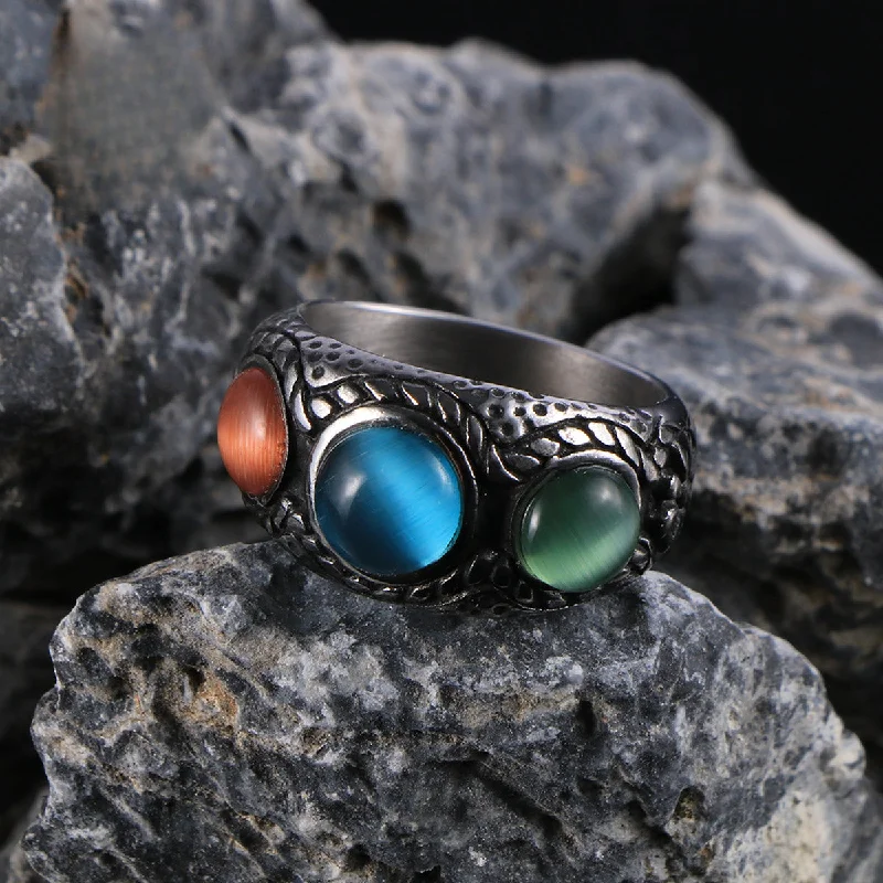 Wholesale Vintage Ethnic Style Cat's Eye Stone Titanium Steel Rings