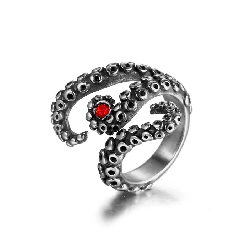 Wholesale Vintage Octopus Ruby Titanium Steel Rings