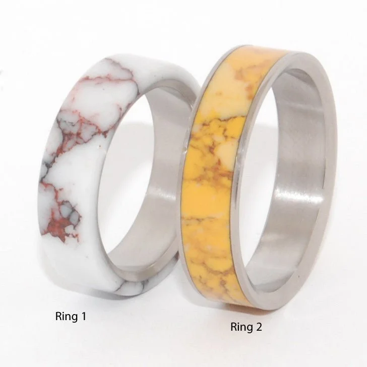 Horse & Honey | Wild Horse Jasper Stone & Honey Jasper Stone - Titanium Wedding Ring Set