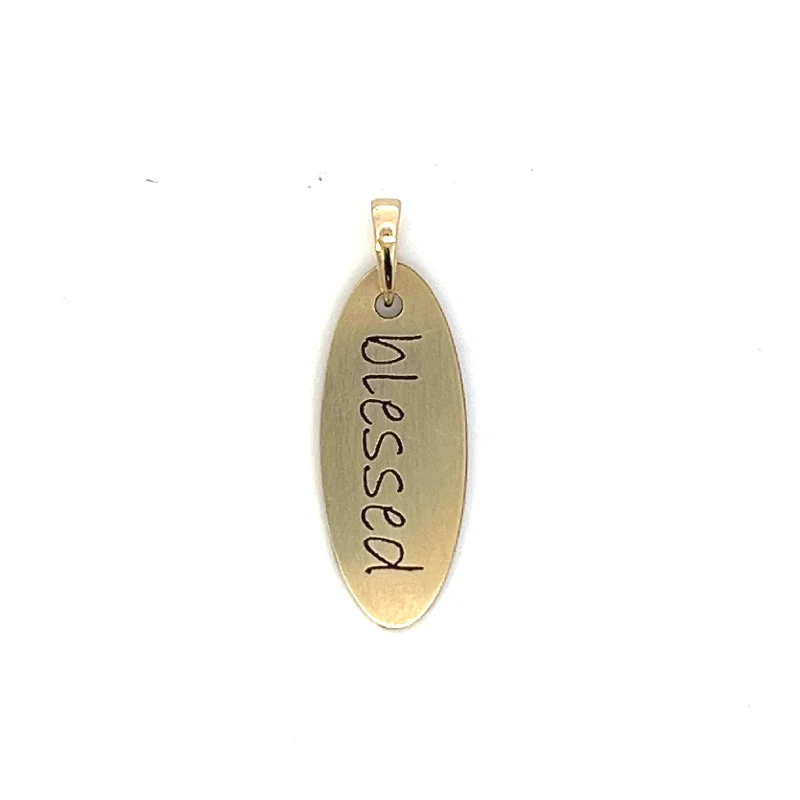 10K Brushed Gold Oval 'Blessed' Pendant