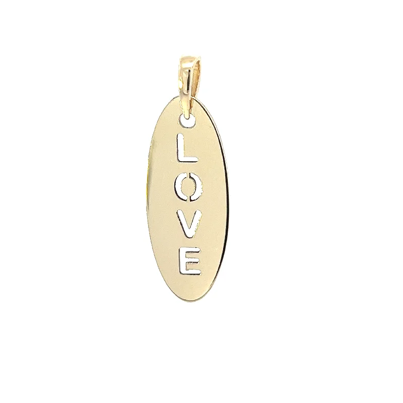 10K Polished Gold Oval 'Love' Pendant