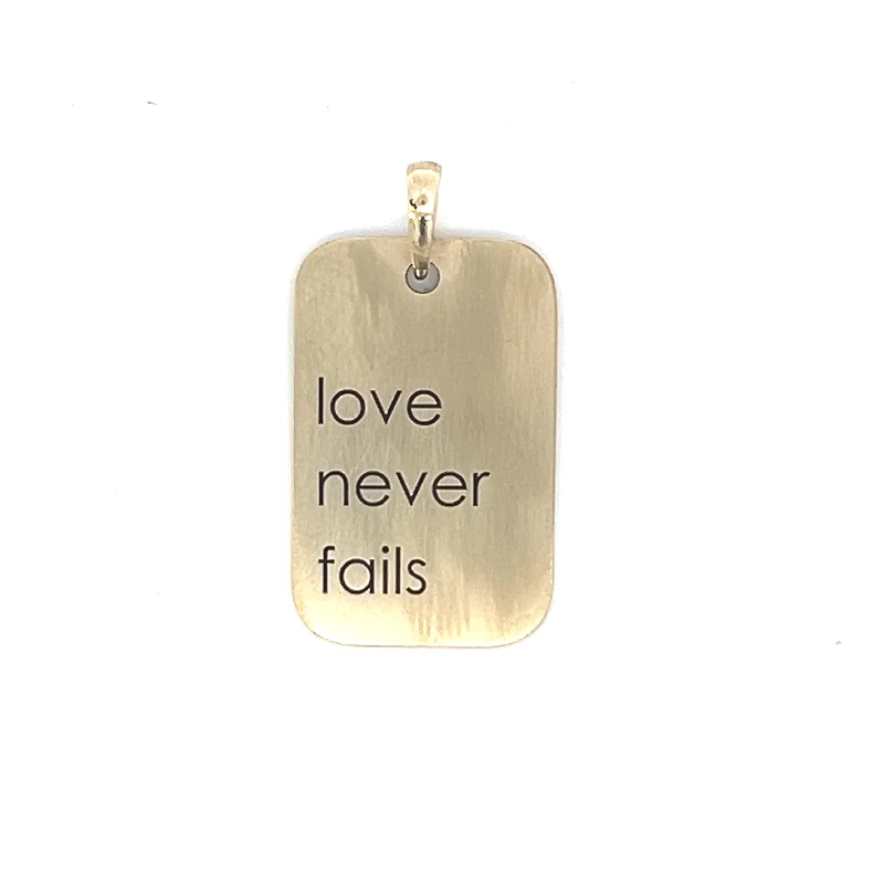 10K Brushed Gold 'Love Never Fails' Dog Tag