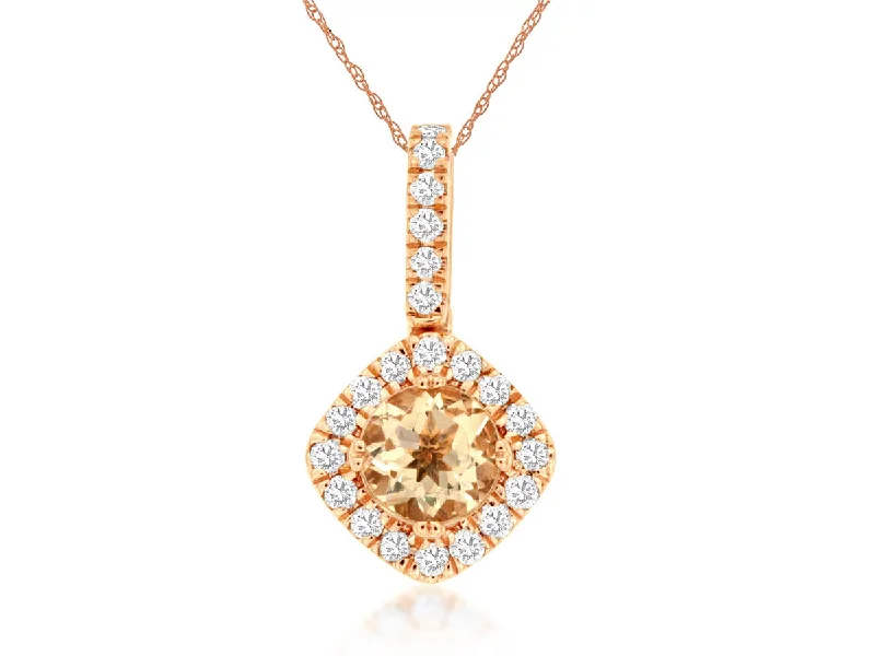 14K Rose Gold Morganite and Diamond Necklace