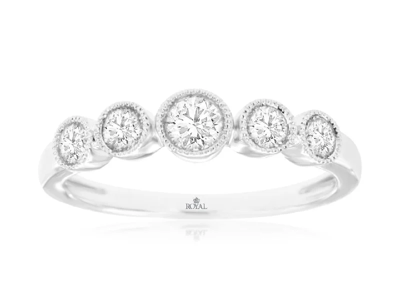 14K White Gold 5 Diamond Bezel Set Band