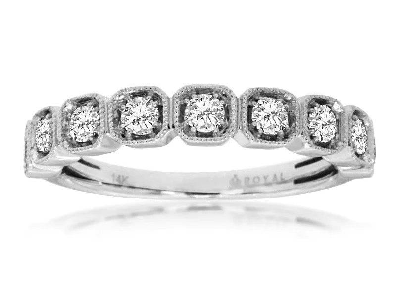 14K White Gold Illusion Bezel Set Diamond Wedding Band