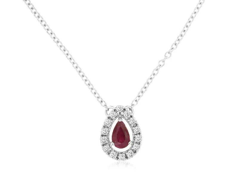 14K White Gold Ruby and Diamond Necklace