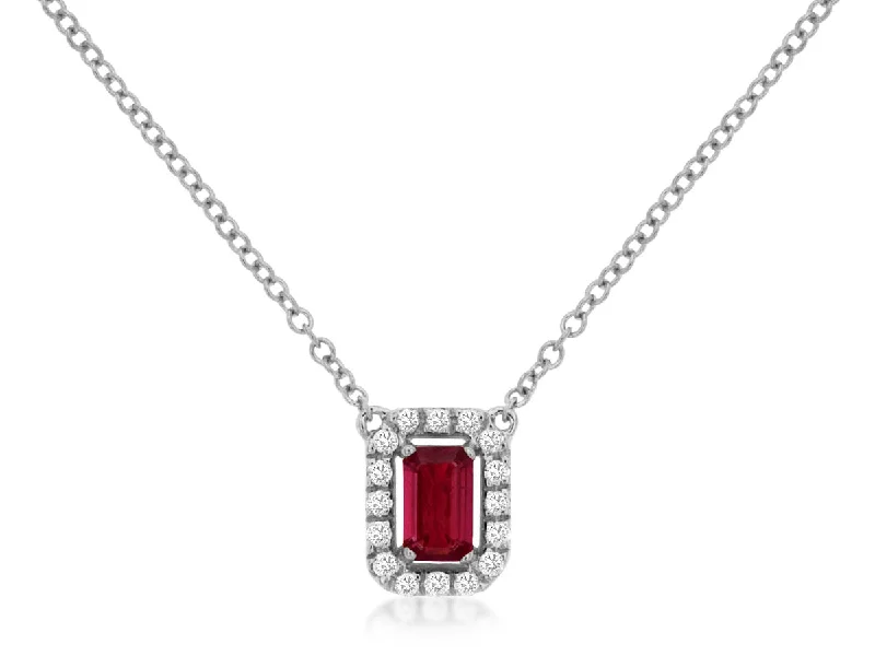 14K White Gold Ruby and Diamond Necklace