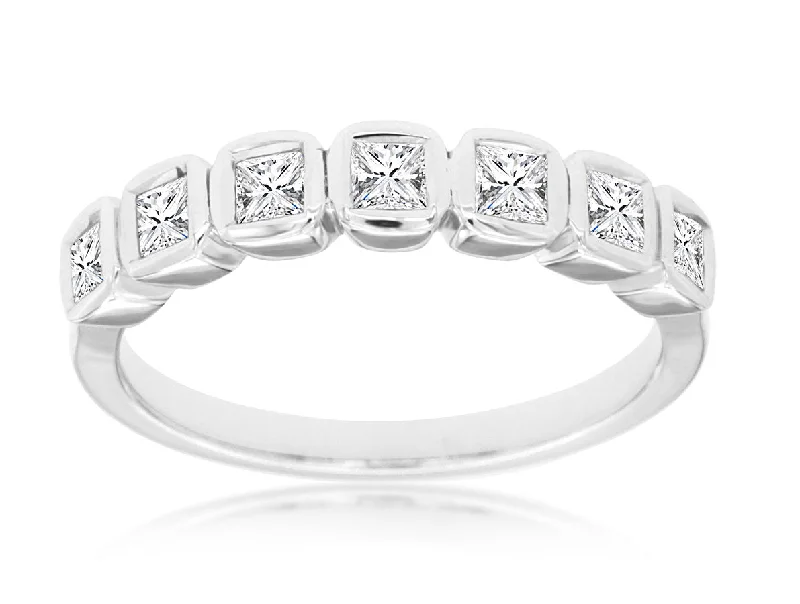 14K White Gold Seven Diamond Bezel Set Band