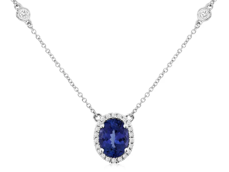 14K White Gold Tanzanite and Diamond Necklace