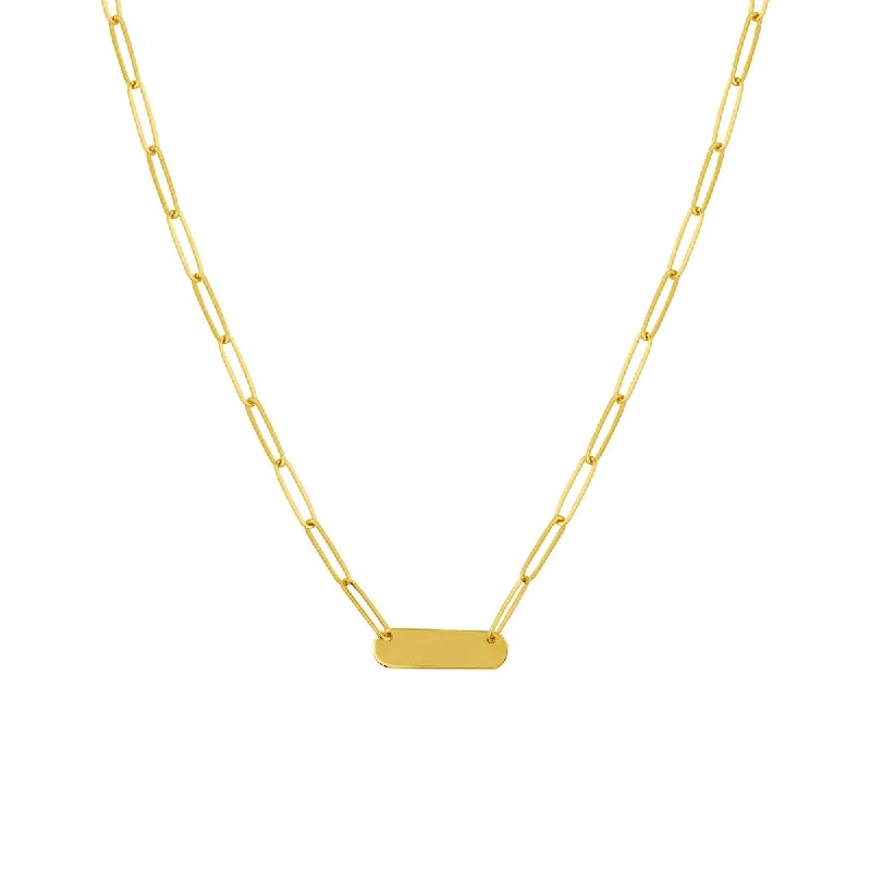 14K Yellow Gold Bar Pendant Paperclip Chain Necklace