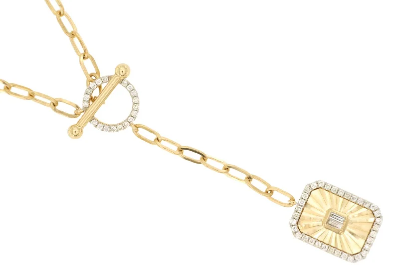 14K Yellow Gold Diamond Medallion Drop Necklace