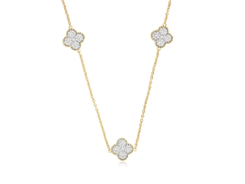 14K Yellow Gold Diamond Quatrefoil Station Necklace