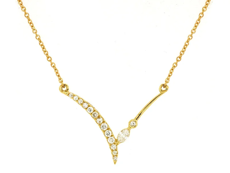 14K Yellow Gold Diamond V Necklace