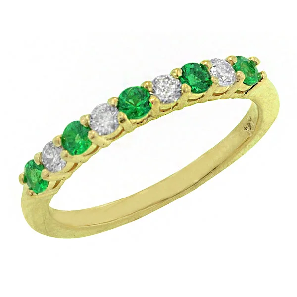 14K Yellow Gold Emerald and Diamond 9 Stone Band