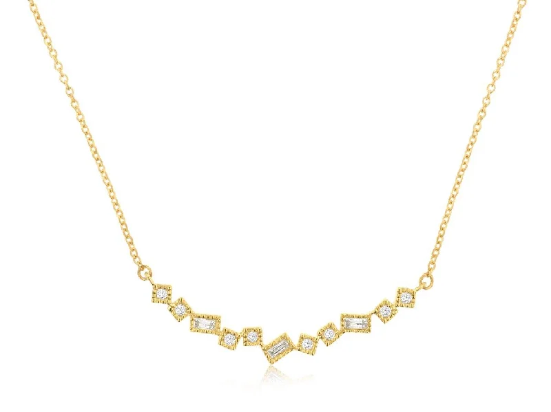 14K Yellow Gold Mixed Diamond Bar Necklace