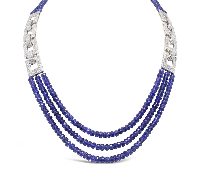 18KT WHITE GOLD TANZANITE AND DIAMOND NECKLACE