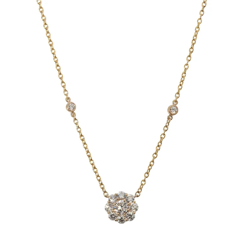 1ctw Diamond Cluster Pendant 14K Yellow Gold Necklace