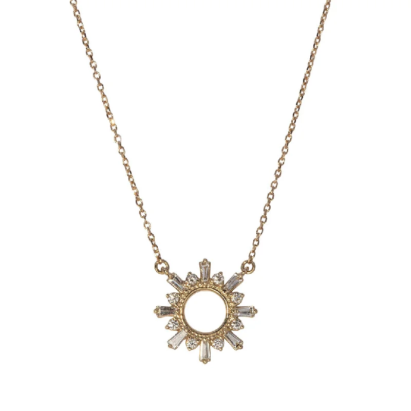 .37ct Diamond Sunburst 14K Yellow Gold Pendant Necklace