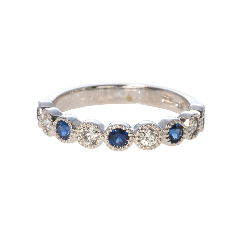 Sapphire & Diamond Bezel Milgrain Halfway 14K White Gold Band