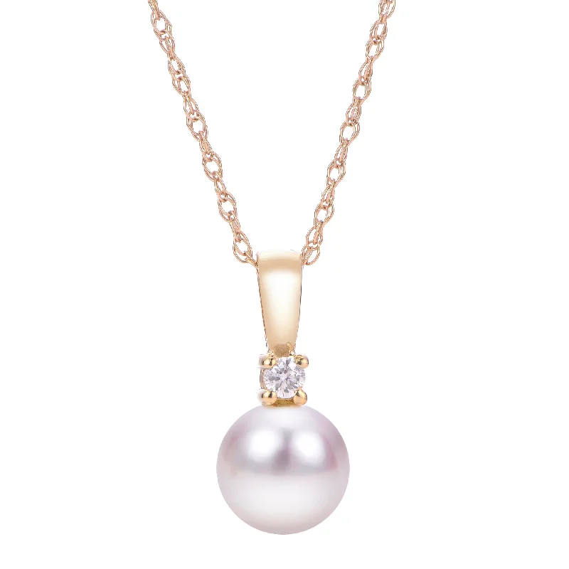 7mm Akoya Pearl & Diamond 14K Yellow Gold Pendant Necklace