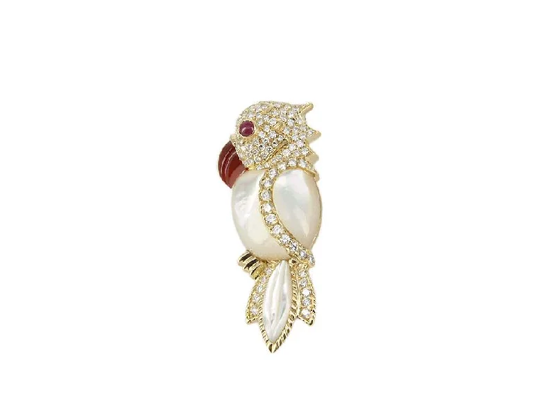 ANDREOLI MOTHER OF PEARL & DIAMOND COCKATOO BROOCH